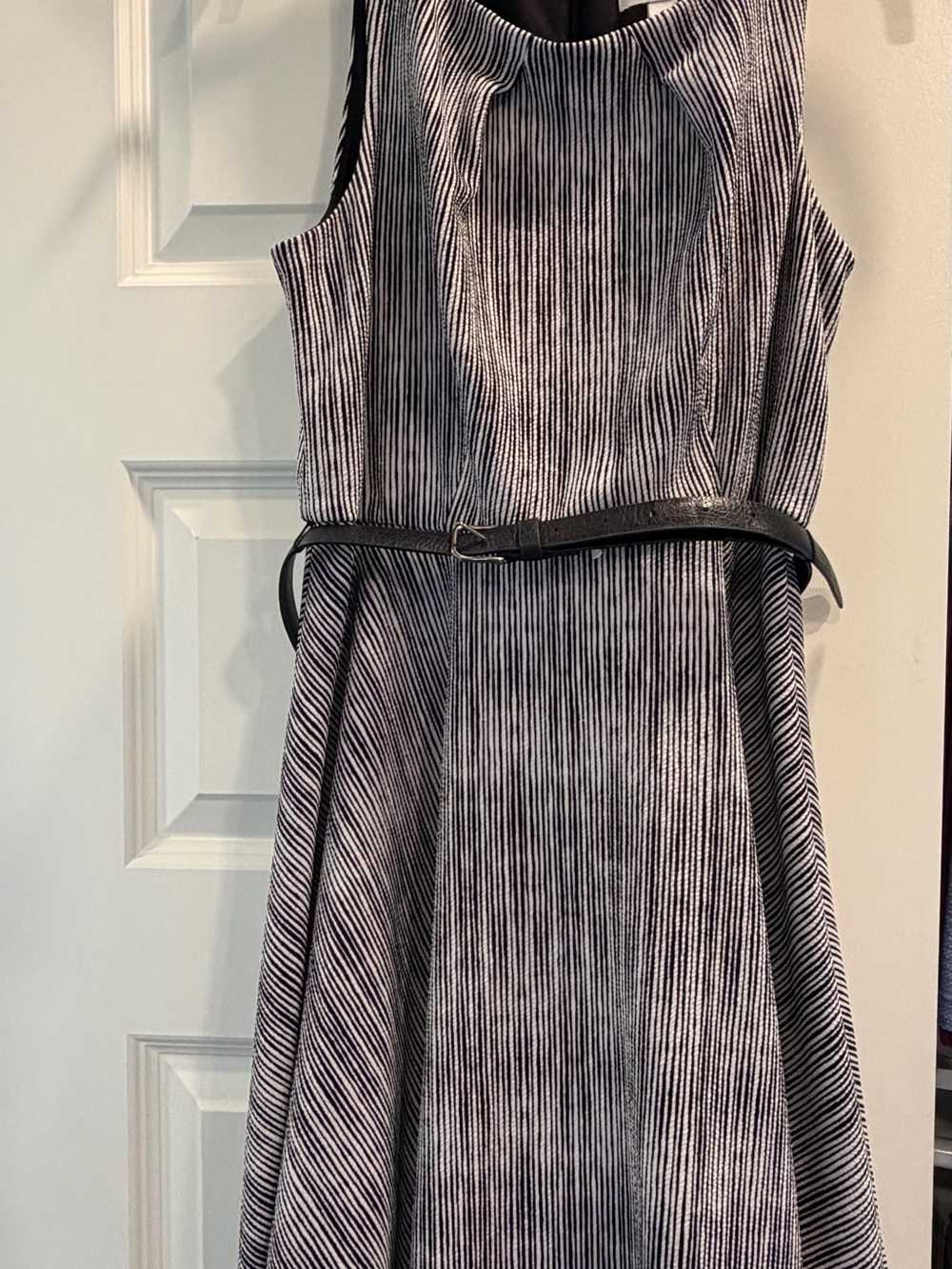 Elle Black and White Striped Midi Dress